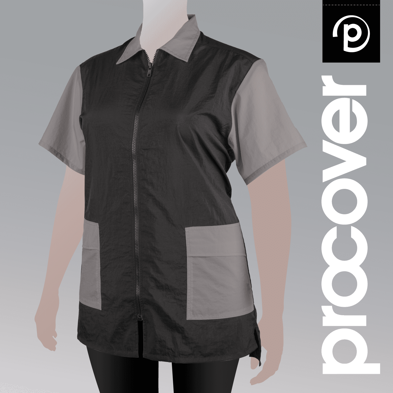 procover-black-grey-contrast-jacket-hair-resistant-clothing-dog-grooming-salon-wear